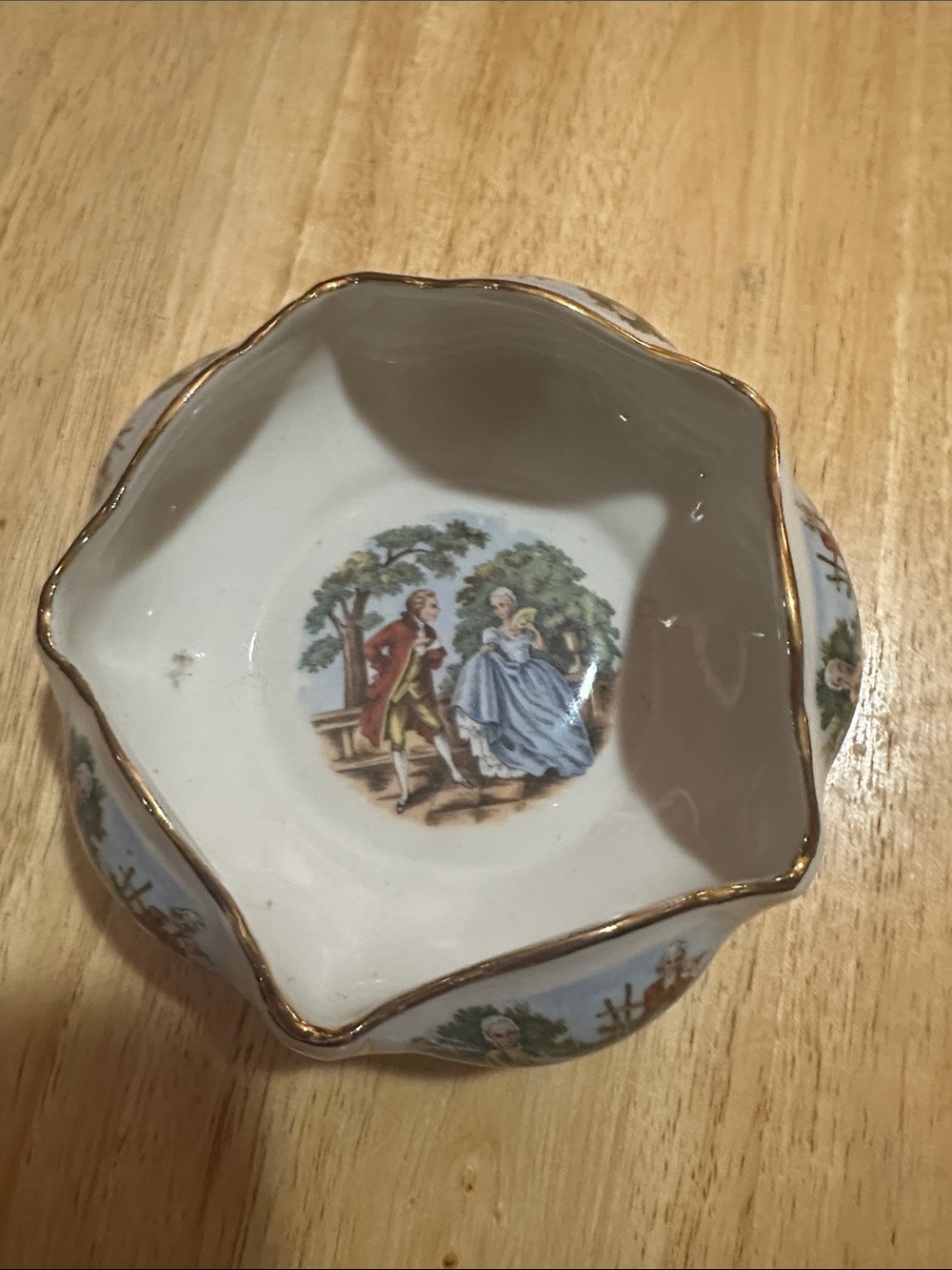 Decorative White Porcelain Trinket Bowl with Gold Trim